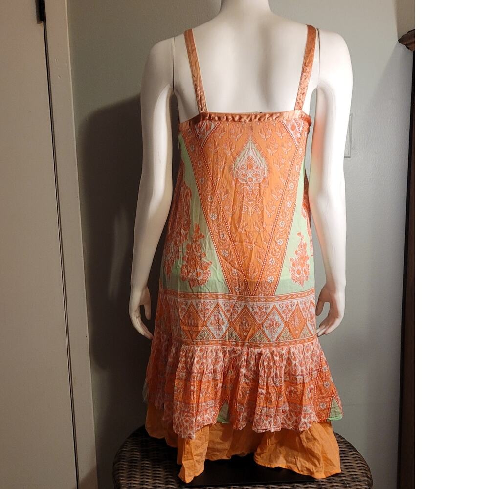Chaudry Patchwork Midi Dress Small Boho Festival Flowy Ruffle Hem Orange - Picture 5 of 13